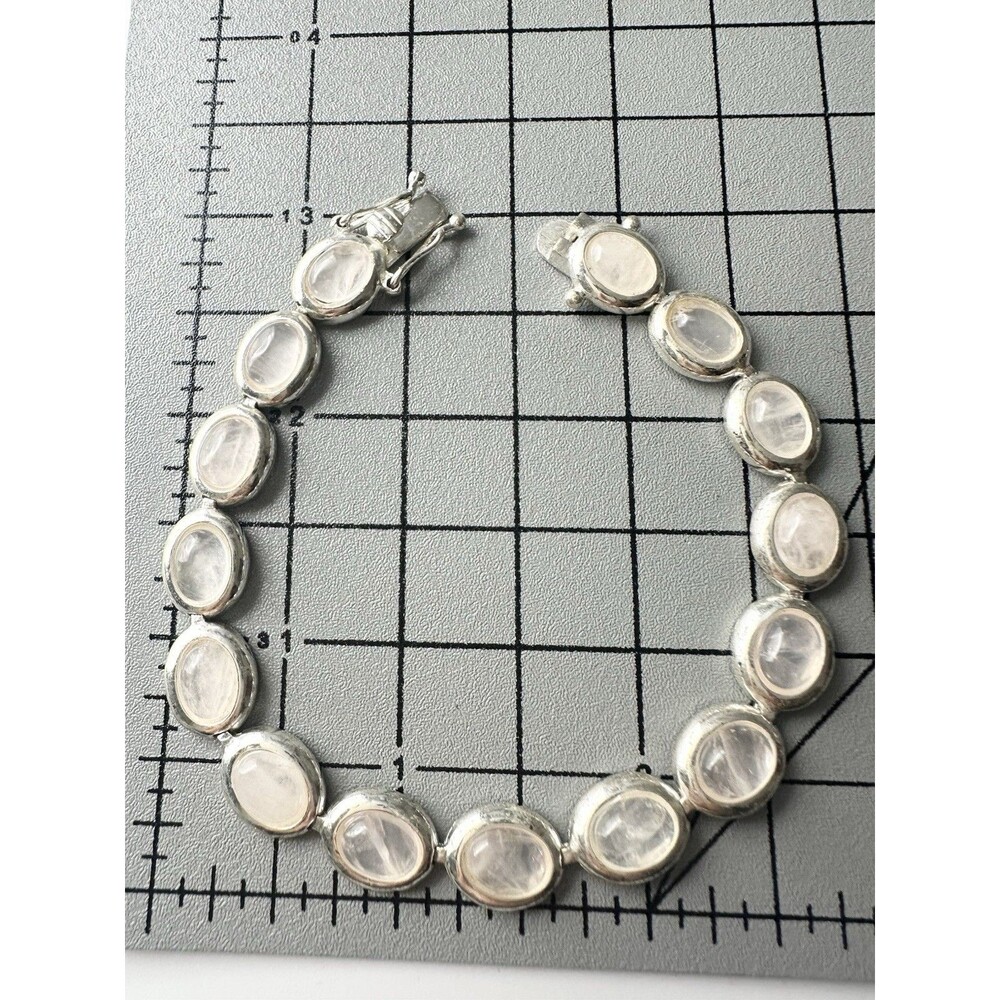 925 Sterling Silver Cabochon Rose Quartz Tennis Bracelet 7.5”